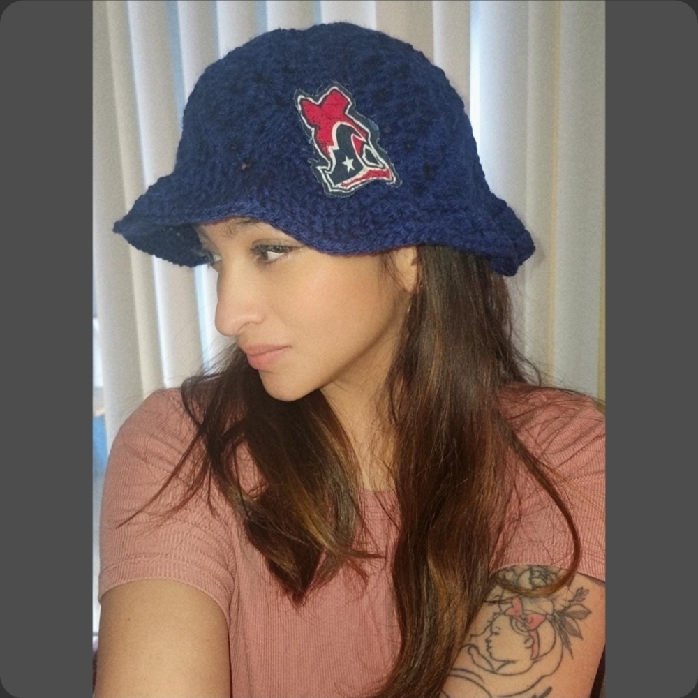 Texans Blue Crochet Bucket Hat with Patch